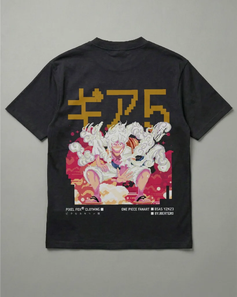 Remera oversize Luffy Gear 5 One Piece con estampado DTF diseño original, corte unisex - PIXEL FOX